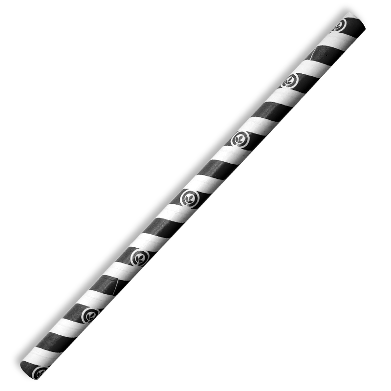 Straws Paper Jumbo Biopak 10x197mm Black Stripped Straw (Carton 2500) (Sleeve 100)