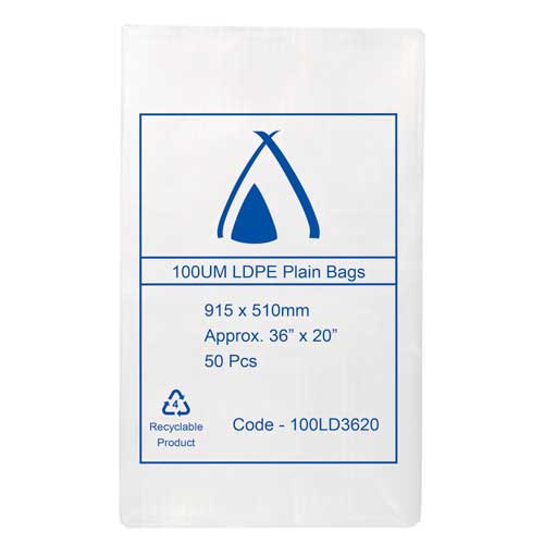 100um Clear Bag 36x20" (915x510mm) (Carton 200) (Pack 50)