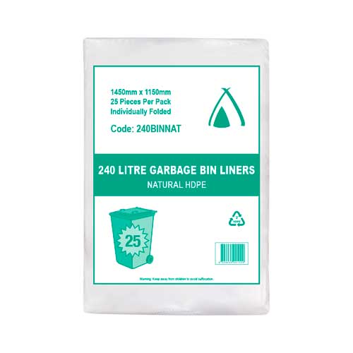 Bin Liner Heavy Duty 240L Nat (1450mm x 1150mm) (Carton 200)