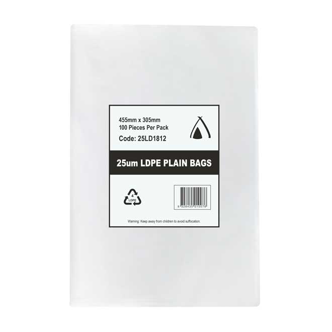 25um Clear Bag 18" x 12" (455mm x 305mm) (Carton 1000) (Pack 100)
