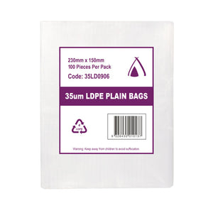 35um Clear Bag 09" x 6" (230mm x 150mm) (Carton 1000) (Pack 100)