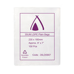 35um Clear Bag 09" x 7" (230mm x 180mm) (Carton 1000) (Pack 100)