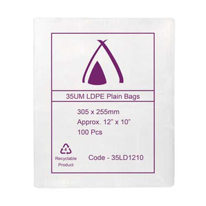 35um Clear Bag 12" x 10" (305mm x 255mm) (Carton 1000) (Pack 100)