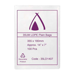 35um Clear Bag 14" x 07" (355mm x 180mm) (Carton 1000)(Pack 100)