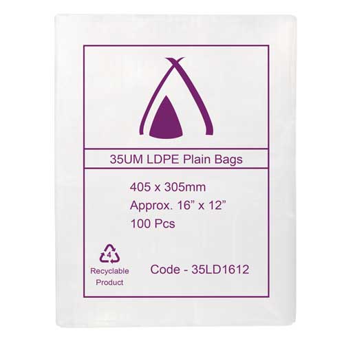 35um Clear Bag 16" x 12" (405mm x 305mm) (Carton 1000) (Pack 100)