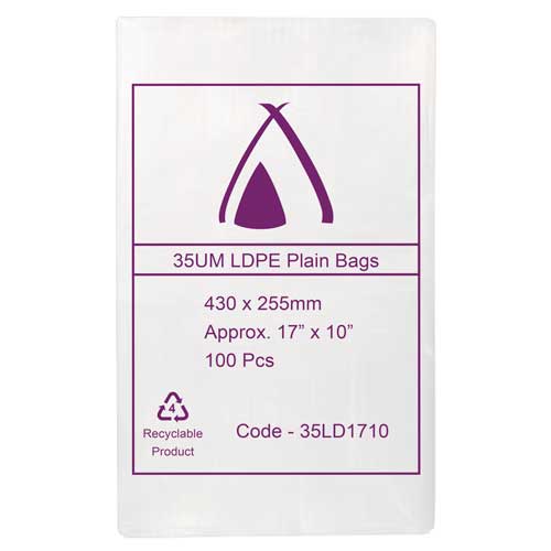 35um 17x10" Clear Bag (430x255mm) (Pack 100)
