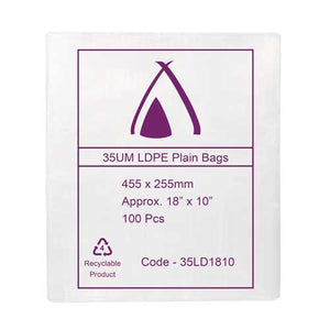 35um Clear Bag 18" x 10" (455mm x 255mm) (Carton 1000) (Pack 100)