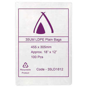 35um Clear Bag 18" x 12" (455mm x 305mm) (Carton 1000) (Pack 100