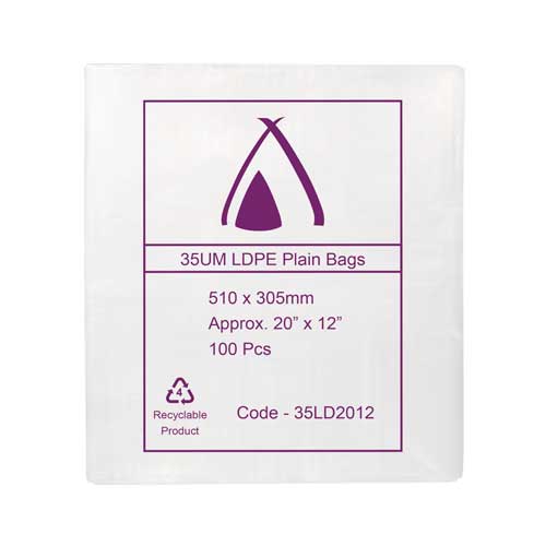 35um Clear Bag 20" x 12" (510mm x 305mm) (Carton 1000) (Pack 100)