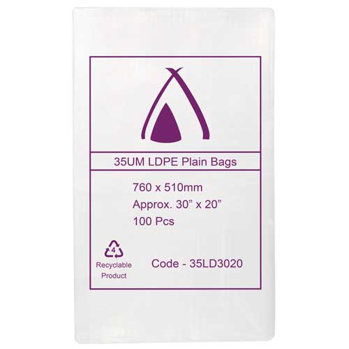 35um Clear Bag 30" x 20" (760mm x 510mm) (Carton 500) (Pack 100)