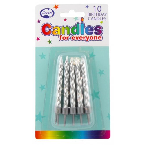 Candle Birthday Spiral Silver (Pack 10)