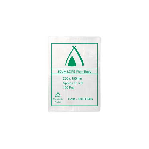 50um 9x6" Clear Bag (230x150mm) (Carton 1000) (Pack 100)