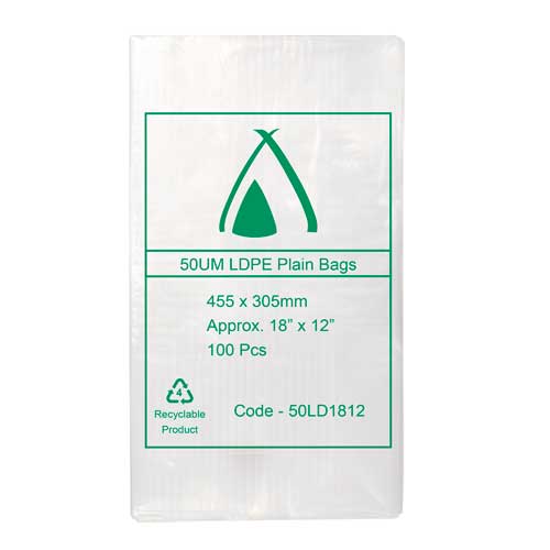50um Clear Bag 18" x 12" (455mm x 305mm) (Carton 1000) (Pack 100)