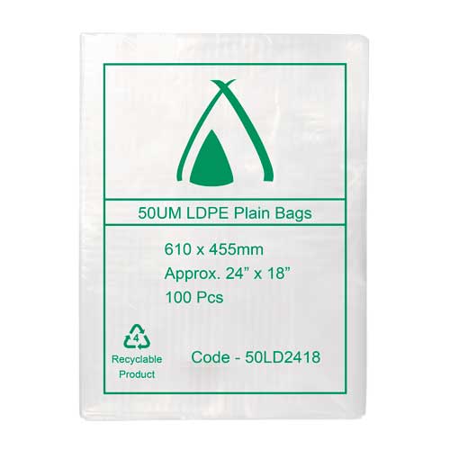 50um Clear Bag 24" x 18" (610mm x 455mm) (Carton 500) (Pack 100)