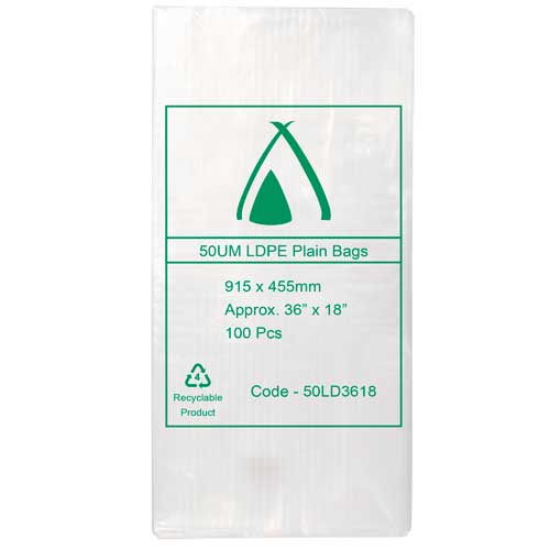 50um Clear Bag 36" x 18" (915mm x 455mm) (Carton 500) (Pack 100)