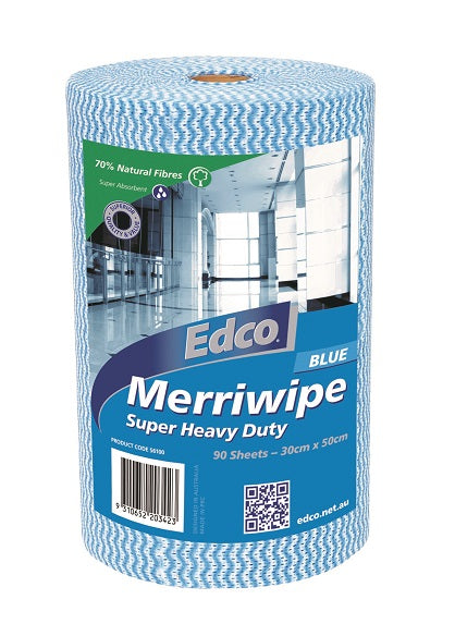 Wipe Merriwipe Super Heavy Duty Blue (30cmx50cm) 90 Sheets Wipe Roll