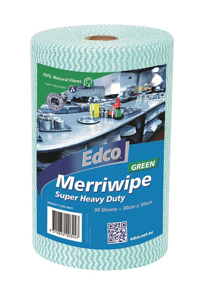 Wipe Merriwipe Super Heavy Duty Green (30cmx50cm) 90 Sheets Wipe Roll