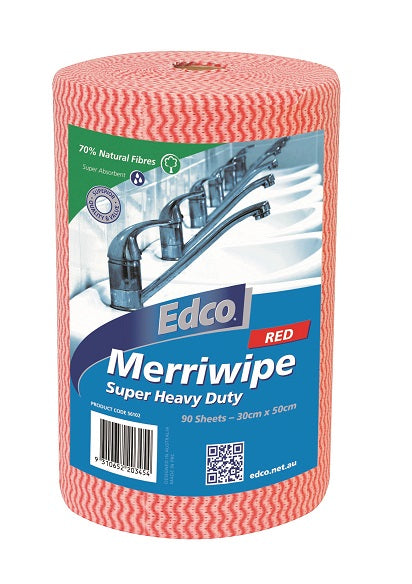 Wipe Merriwipe Super Heavy Duty Red (30cmx50cm) 90 Sheets Wipe Roll