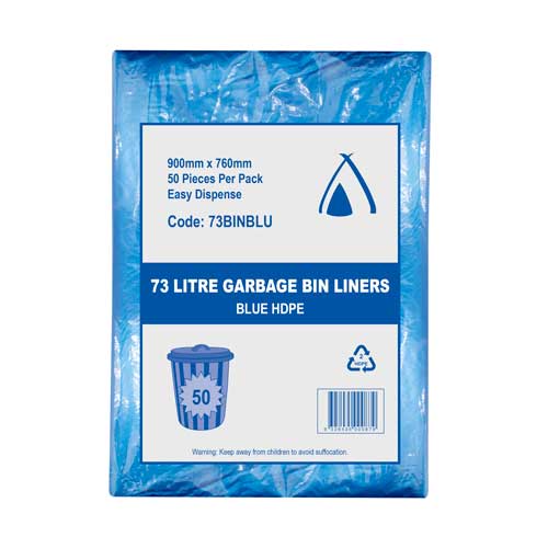 Bin Liner Standard 73L Blue H/Density (900mm x 760mm) Tailor (Carton 500)