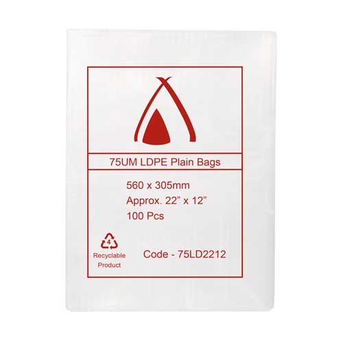 75um Clear Bag 22" x 12" (560mm x 305mm) (Carton 500) (Pack 100)
