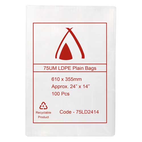 75um Clear Bag 24" x 14" (610mm x 355mm) (Carton 500) (Pack 100)