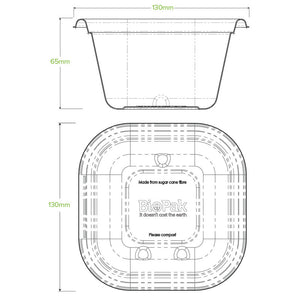 Bio Cane Takeaway Base 480ml 130x130x65 White (Carton 600) (Sleeve 50)