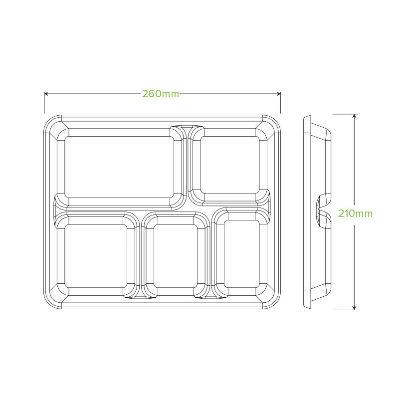 Biocane Lunch Tray "27x22cm" 5 Compartment (Carton 500)
