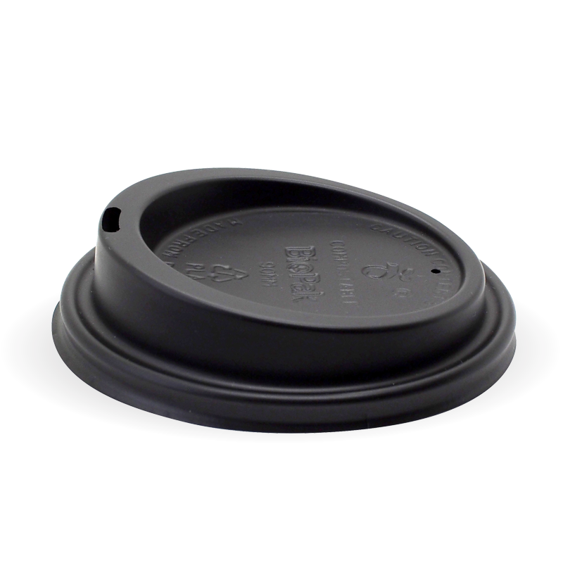 Bio Cup Lid 90mm 8/12/16/20oz Black Compostable (Carton 1000) (Sleeve 50)