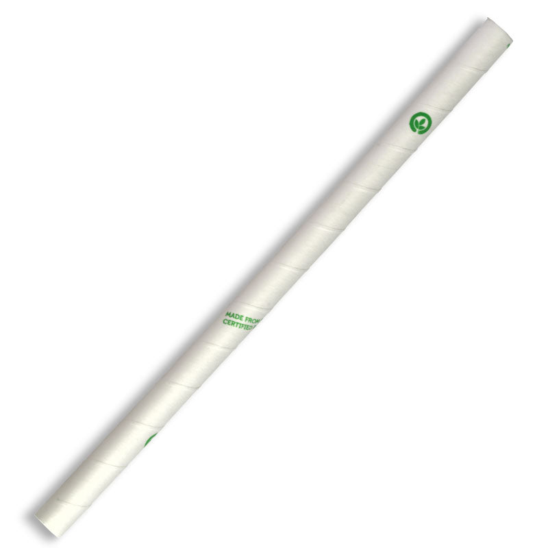 Straws Paper Jumbo Biopak 10x197mm White (Carton 2500) (Sleeve 100)