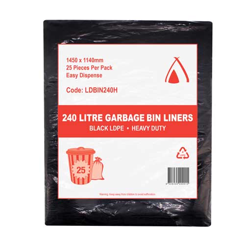 Bin Liner Heavy Duty 240L Black (Tailor) (Carton 100)