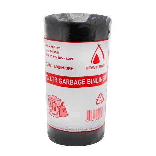 Bin Liner Heavy Duty 73 Litre Black Perforated Roll (Carton 250)