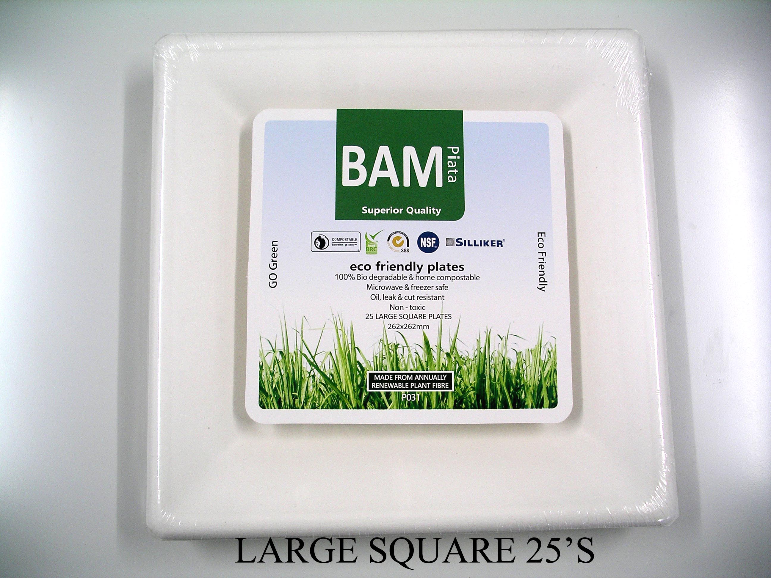 Bamboo Square Paper Large Plate White (Pack 25)