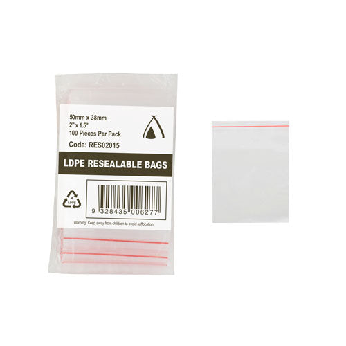 Resealable Bag 1.5x2" (38x50mm) (Carton 1000) (Pack 100)