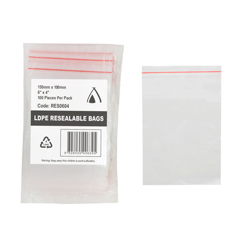 Resealable Bag 6x4" (150x100mm) (Carton 1000) (Pack 100)