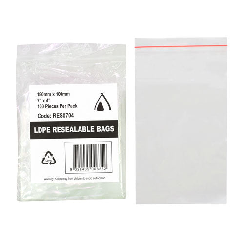Resealable Bag 7x4" (180x100mm) (Carton 1000) (Pack 100)