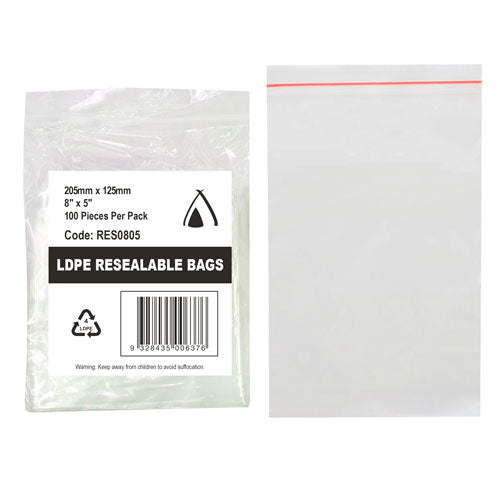 Resealable Bag 8x5" (205x125mm) (Carton 1000) (Pack 100)