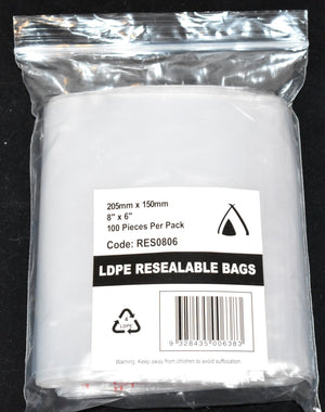 Resealable Bag 8x6" (205x150mm) (Carton 1000) (Pack 100)