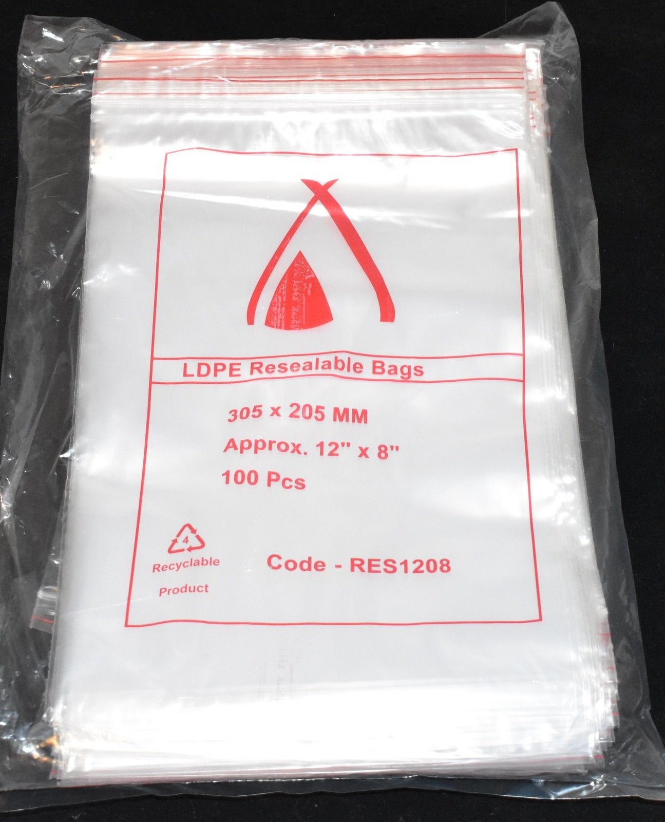 Resealable Bag 12x8 "(305x205mm) (Carton 1000) (Pack 100)