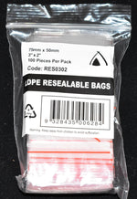 Resealable Bag 3x2" (75x50mm) (Carton 1000) (Pack 100)