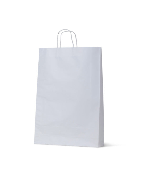 Paper Carry Bag Medium White W2 480x340x90mm (Carton 250) (Pack 50)